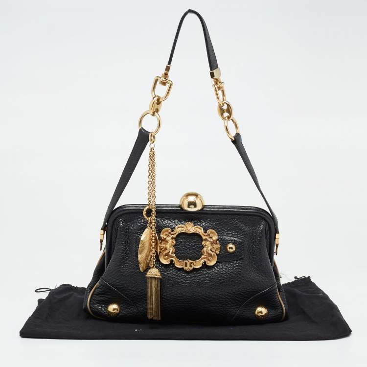 Pre Owned Dolce & Gabbana Black Leather Frame Shoulder Bag