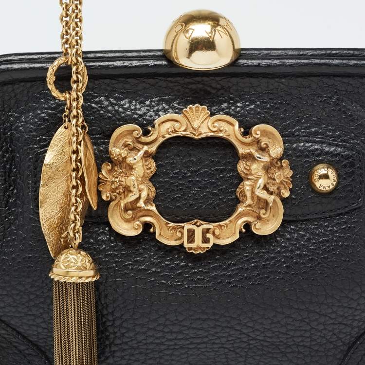 Pre Owned Dolce & Gabbana Black Leather Frame Shoulder Bag