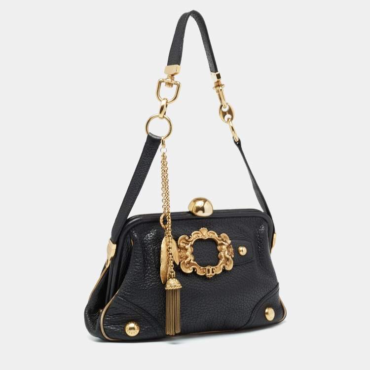 Pre Owned Dolce & Gabbana Black Leather Frame Shoulder Bag