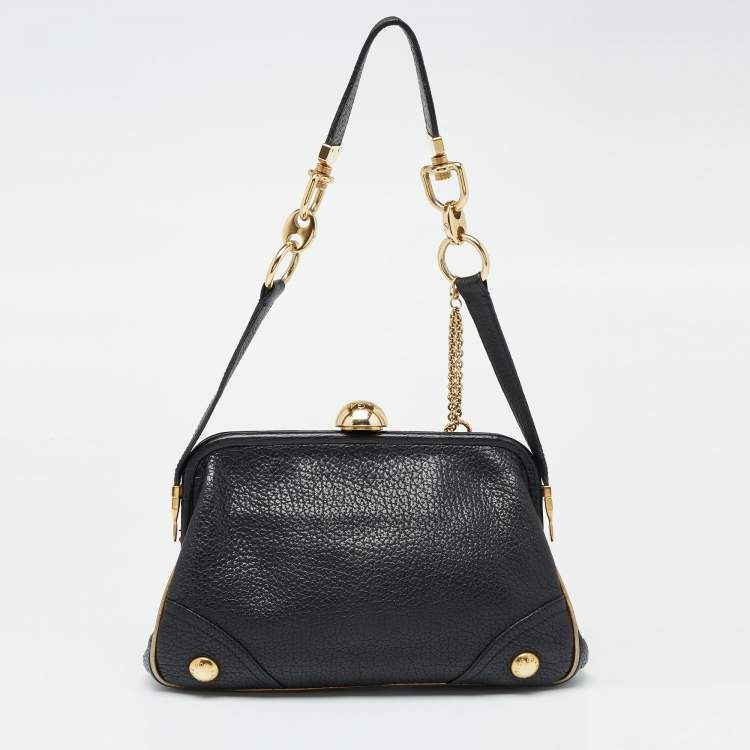 Pre Owned Dolce & Gabbana Black Leather Frame Shoulder Bag