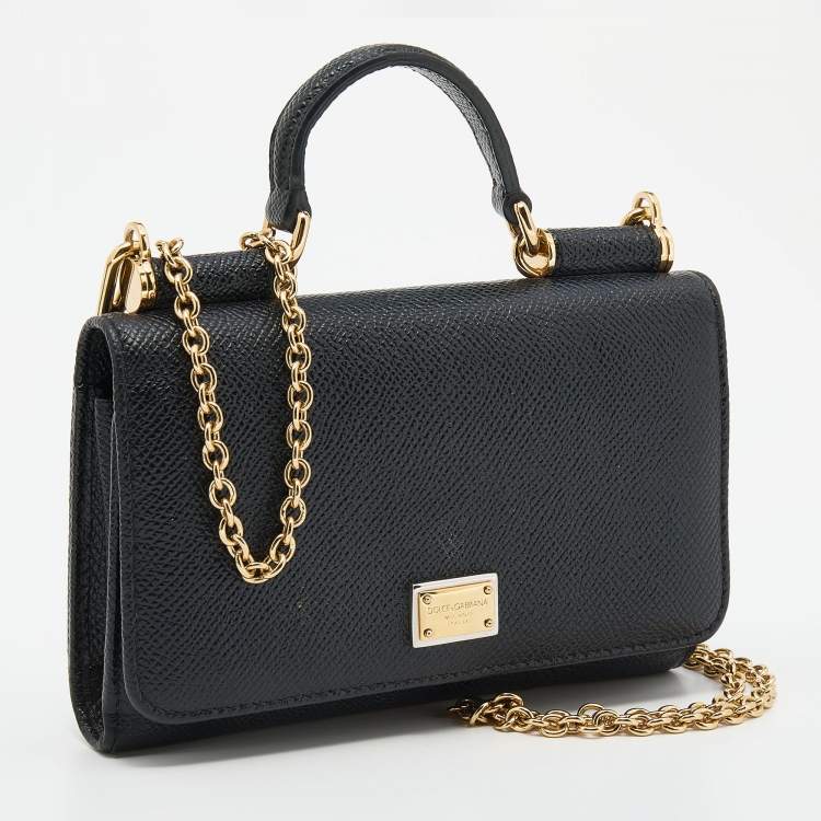 Pre Owned Dolce & Gabbana Black Leather Miss Sicily Von Smartphone Bag