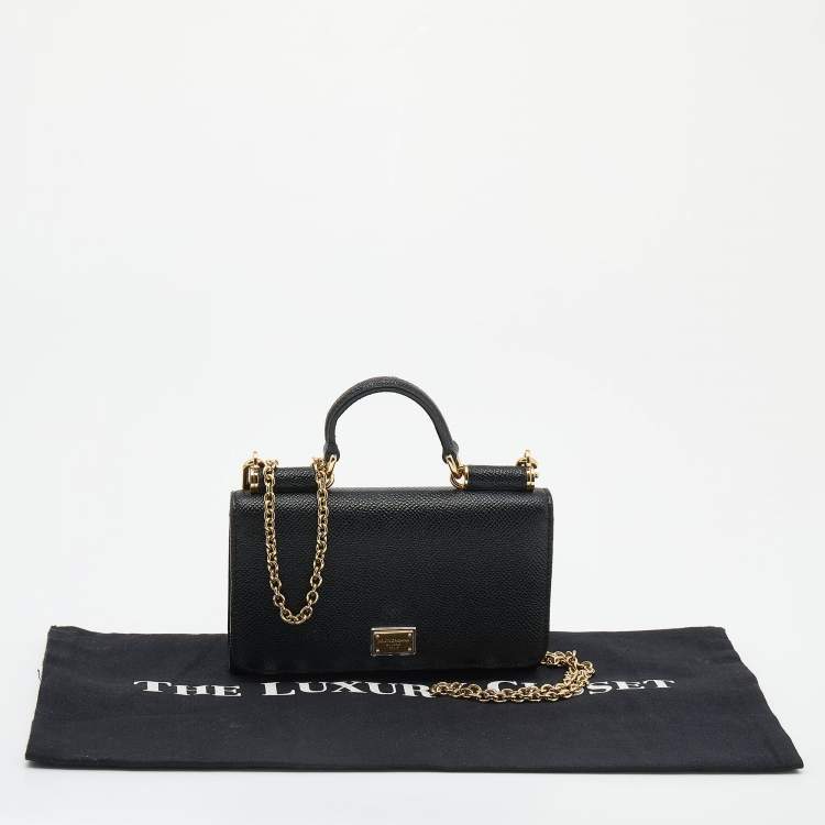 Pre Owned Dolce & Gabbana Black Leather Miss Sicily Von Smartphone Bag