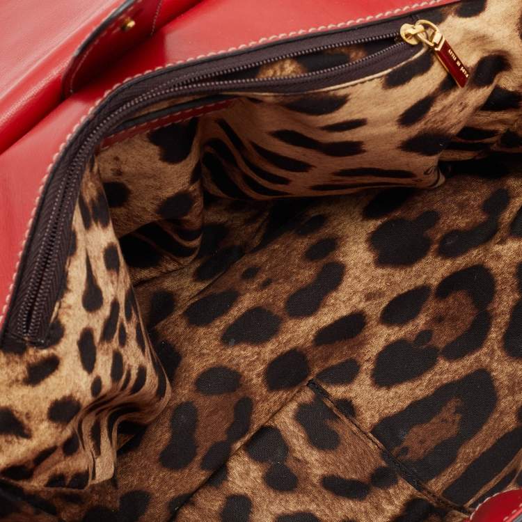 Pre Owned Dolce & Gabbana Red Pleated Leather Large Miss Sicily Top Handle Bag