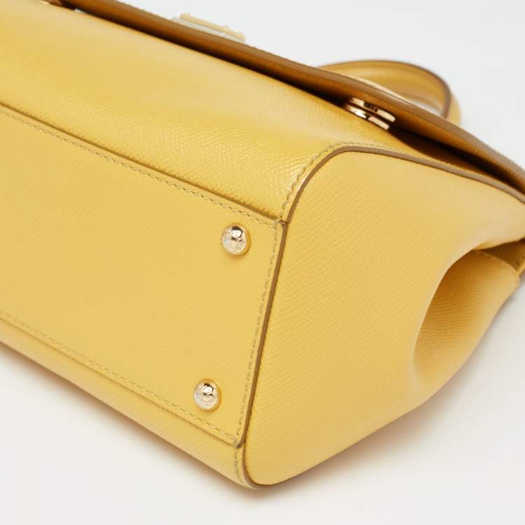 Pre Owned Dolce & Gabbana Yellow Leather Medium Miss Sicily Top Handle Bag