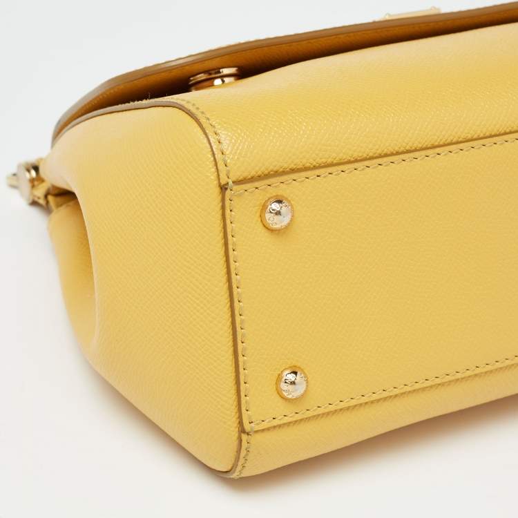 Pre Owned Dolce & Gabbana Yellow Leather Medium Miss Sicily Top Handle Bag