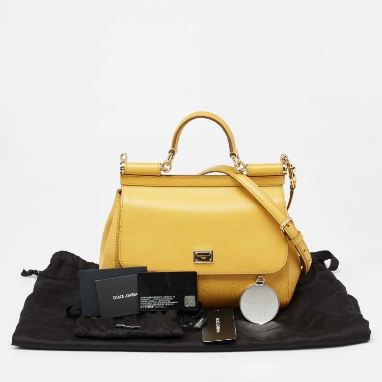 Pre Owned Dolce & Gabbana Yellow Leather Medium Miss Sicily Top Handle Bag