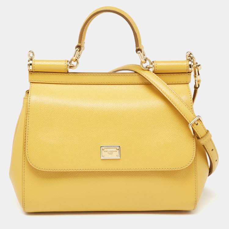 Pre Owned Dolce & Gabbana Yellow Leather Medium Miss Sicily Top Handle Bag