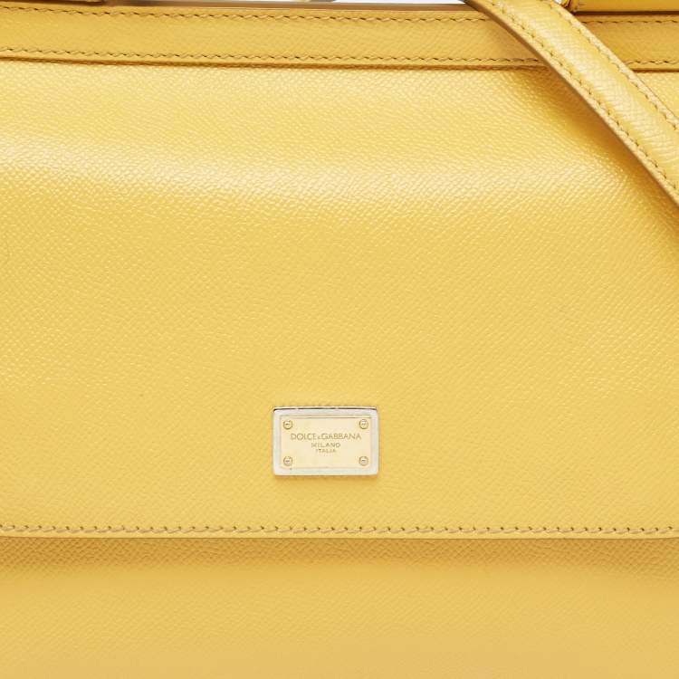 Pre Owned Dolce & Gabbana Yellow Leather Medium Miss Sicily Top Handle Bag