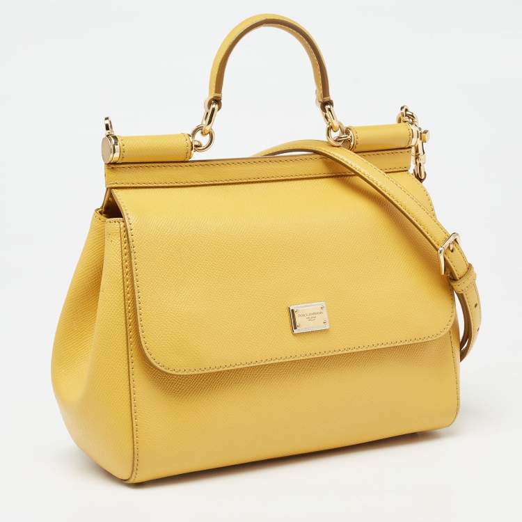 Pre Owned Dolce & Gabbana Yellow Leather Medium Miss Sicily Top Handle Bag