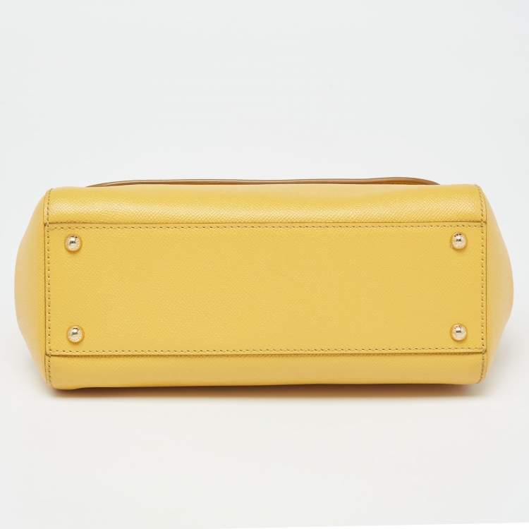 Pre Owned Dolce & Gabbana Yellow Leather Medium Miss Sicily Top Handle Bag