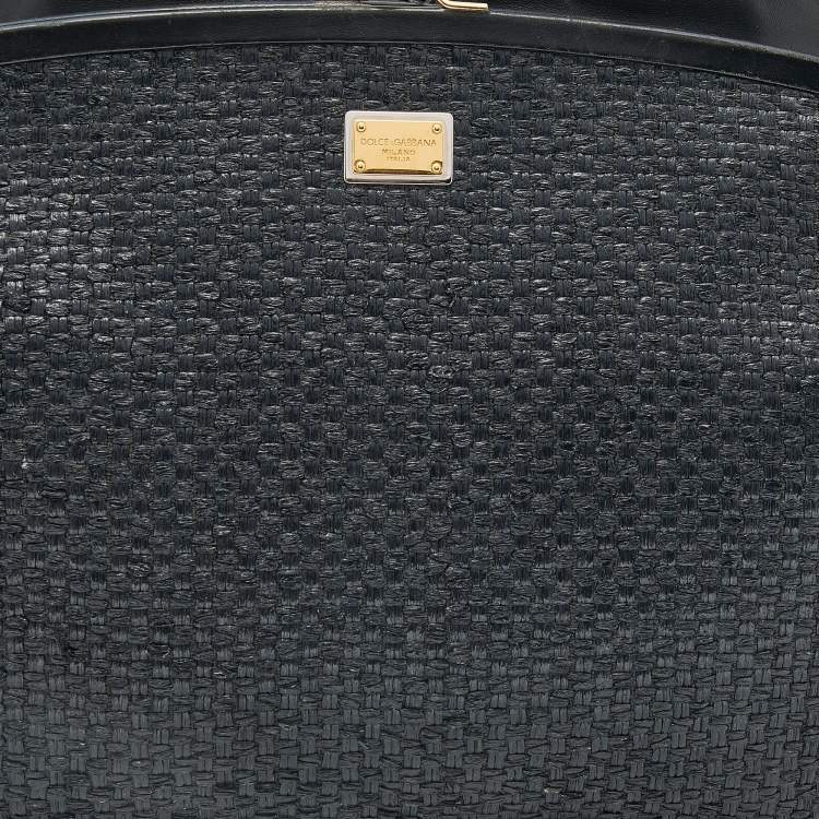 Pre Owned Dolce & Gabbana Black Leather and Straw Tote