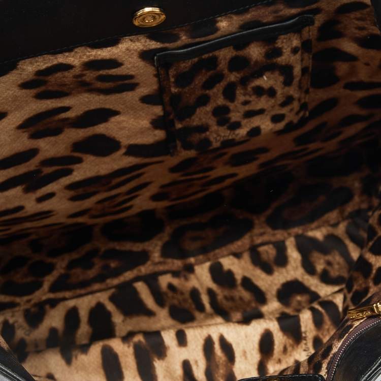 Pre Owned Dolce & Gabbana Black Leather and Straw Tote