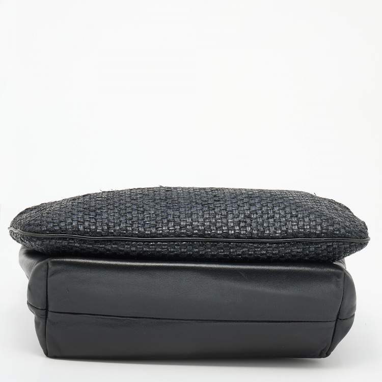 Pre Owned Dolce & Gabbana Black Leather and Straw Tote