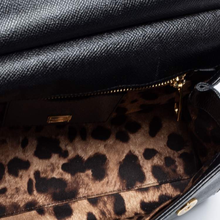 Pre Owned Dolce & Gabbana Black Leather Medium Miss Sicily Top Handle Bag