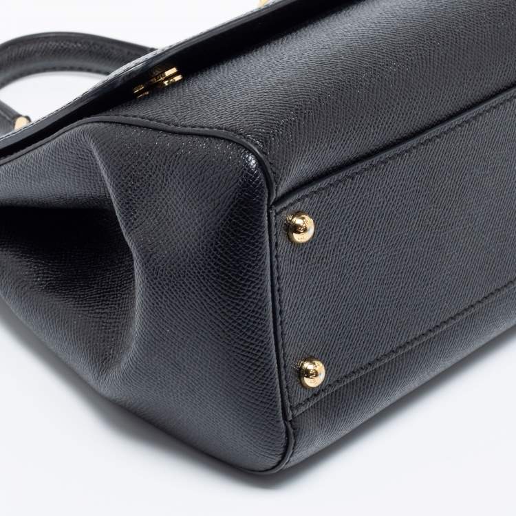 Pre Owned Dolce & Gabbana Black Leather Medium Miss Sicily Top Handle Bag