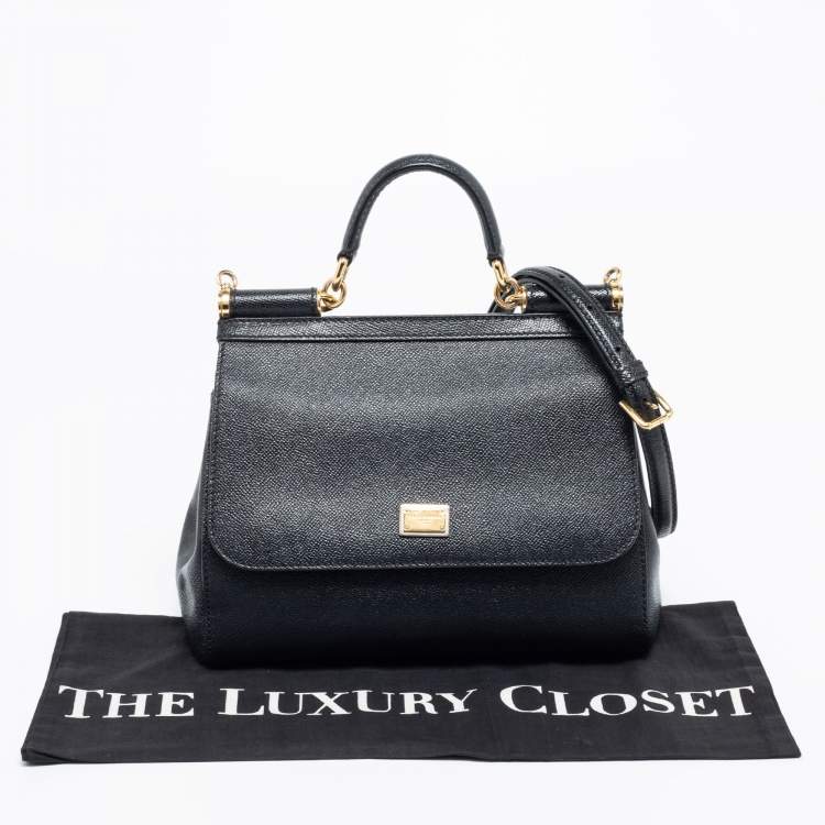 Pre Owned Dolce & Gabbana Black Leather Medium Miss Sicily Top Handle Bag