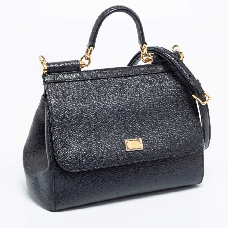 Pre Owned Dolce & Gabbana Black Leather Medium Miss Sicily Top Handle Bag