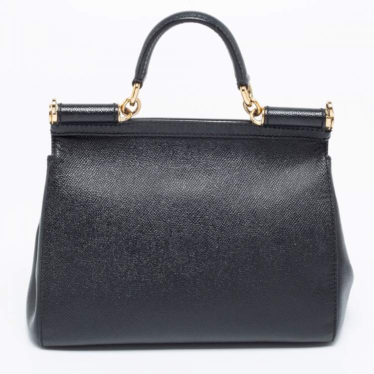 Pre Owned Dolce & Gabbana Black Leather Medium Miss Sicily Top Handle Bag