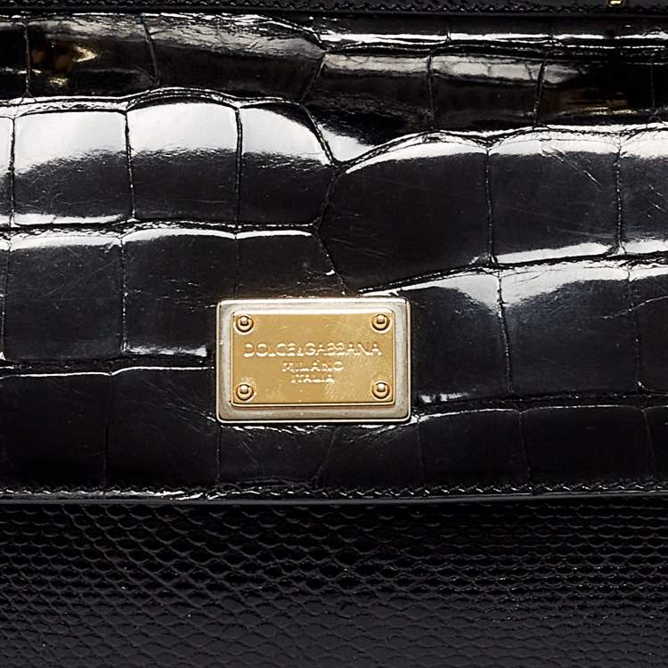 Pre Owned Dolce & Gabbana Black/Green Crocodile and Python Limited Edition Small Miss Sicily Top Handle Bag