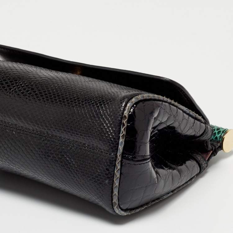 Pre Owned Dolce & Gabbana Black/Green Crocodile and Python Limited Edition Small Miss Sicily Top Handle Bag