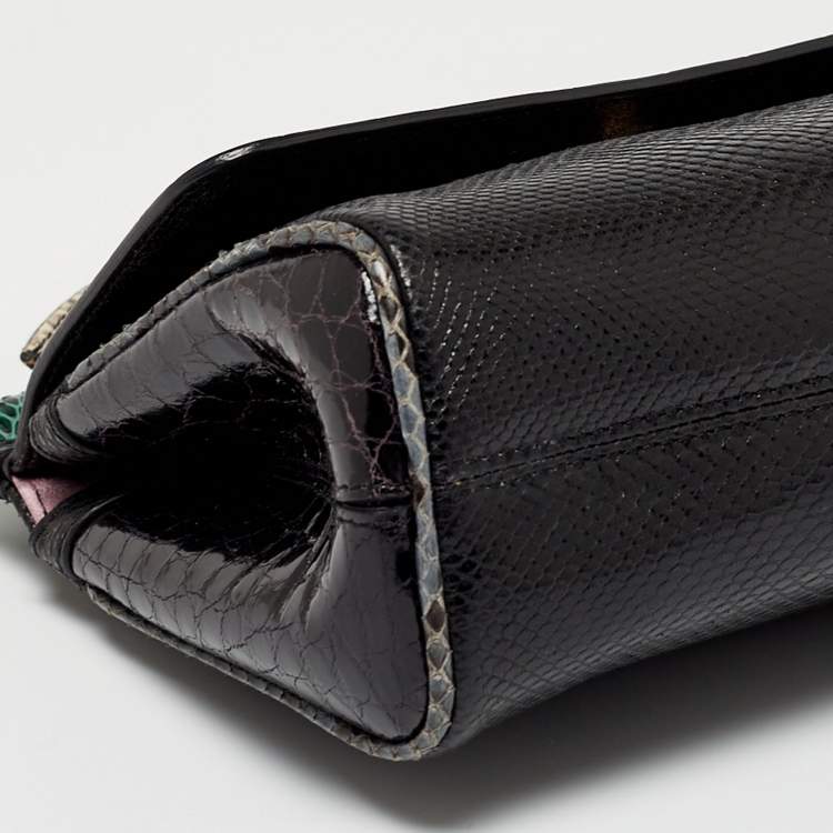 Pre Owned Dolce & Gabbana Black/Green Crocodile and Python Limited Edition Small Miss Sicily Top Handle Bag