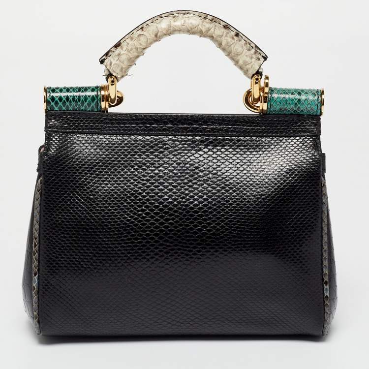 Pre Owned Dolce & Gabbana Black/Green Crocodile and Python Limited Edition Small Miss Sicily Top Handle Bag