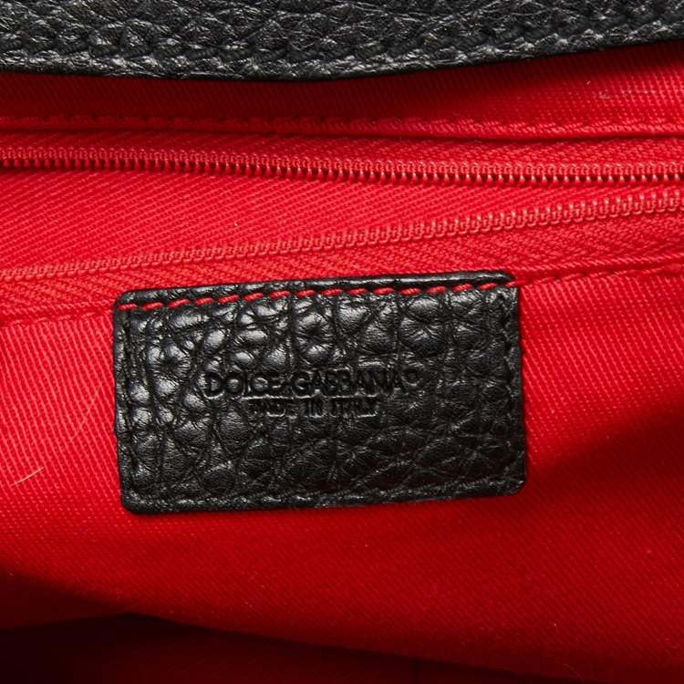 Pre Owned Dolce & Gabbana Black Leather Buckle Detailing Flap Baguette