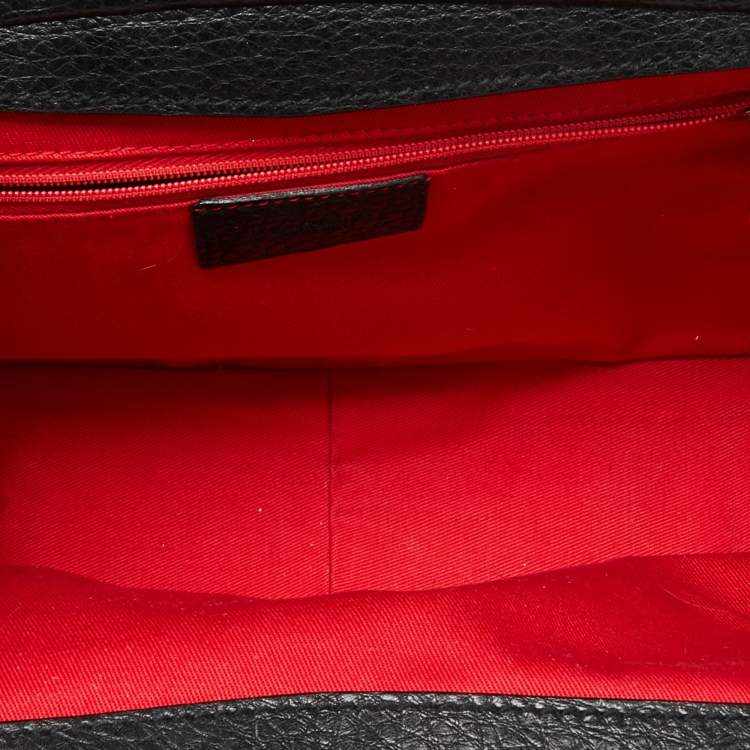 Pre Owned Dolce & Gabbana Black Leather Buckle Detailing Flap Baguette