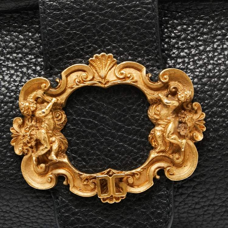 Pre Owned Dolce & Gabbana Black Leather Buckle Detailing Flap Baguette