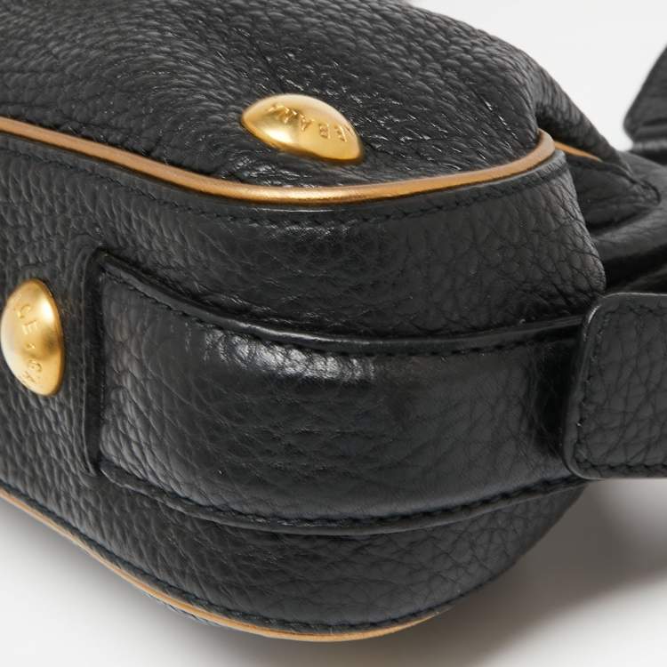 Pre Owned Dolce & Gabbana Black Leather Buckle Detailing Flap Baguette