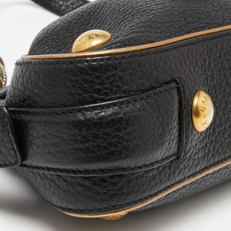 Pre Owned Dolce & Gabbana Black Leather Buckle Detailing Flap Baguette