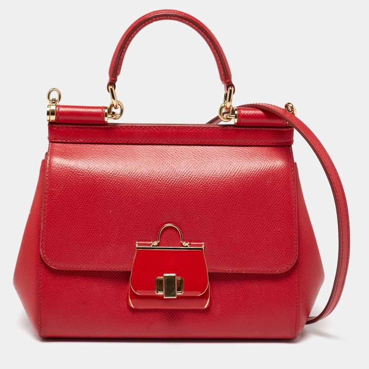 Pre Owned Dolce & Gabbana Red Leather Small Miss Sicily Top Handle Bag
