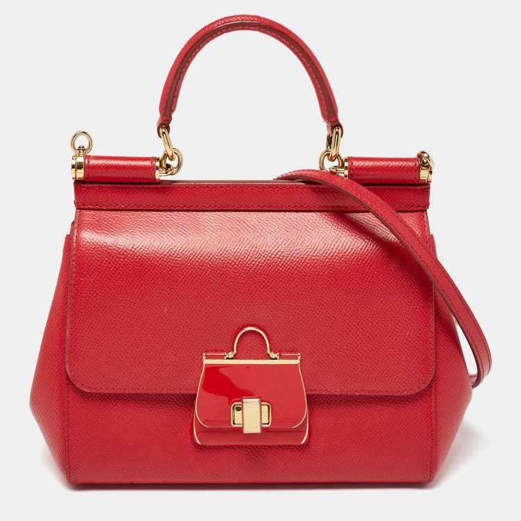 Pre Owned Dolce & Gabbana Red Leather Small Miss Sicily Top Handle Bag