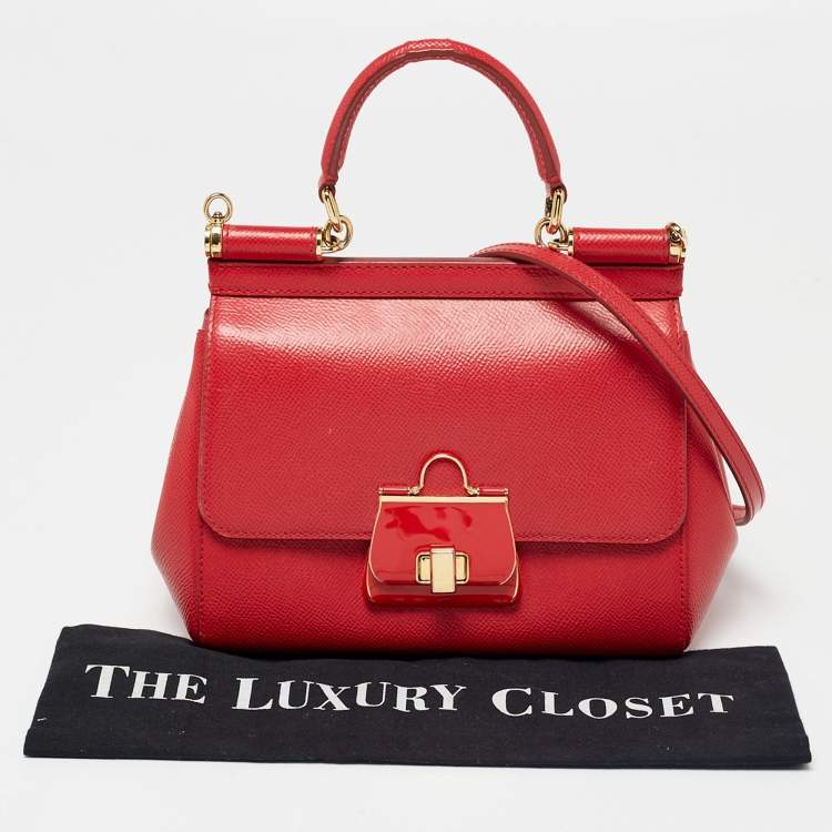 Pre Owned Dolce & Gabbana Red Leather Small Miss Sicily Top Handle Bag