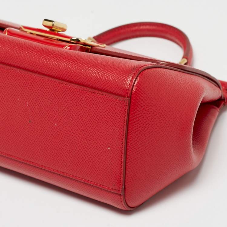 Pre Owned Dolce & Gabbana Red Leather Small Miss Sicily Top Handle Bag
