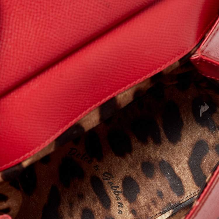 Pre Owned Dolce & Gabbana Red Leather Small Miss Sicily Top Handle Bag