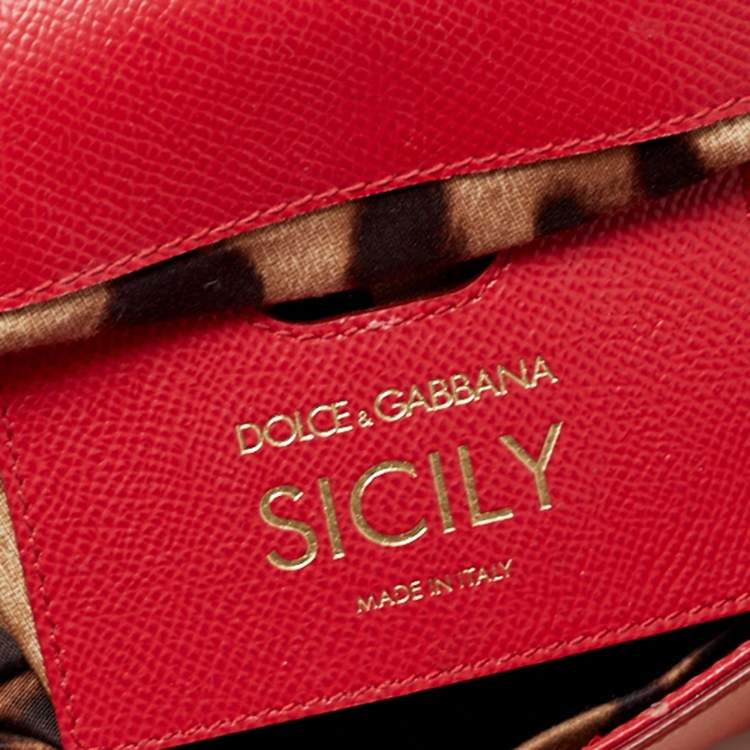Pre Owned Dolce & Gabbana Red Leather Small Miss Sicily Top Handle Bag