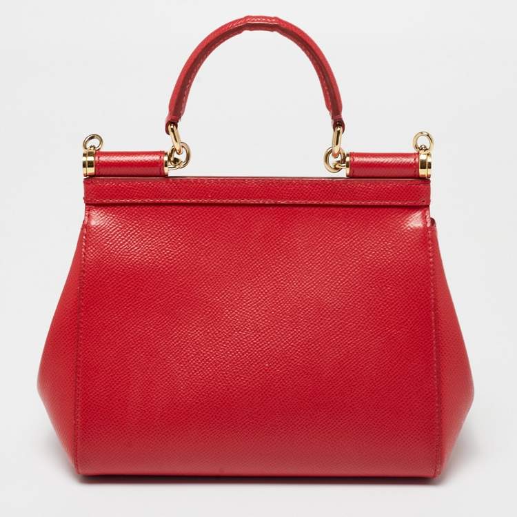 Pre Owned Dolce & Gabbana Red Leather Small Miss Sicily Top Handle Bag