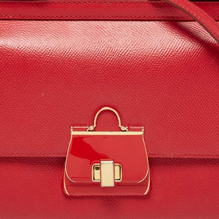 Pre Owned Dolce & Gabbana Red Leather Small Miss Sicily Top Handle Bag