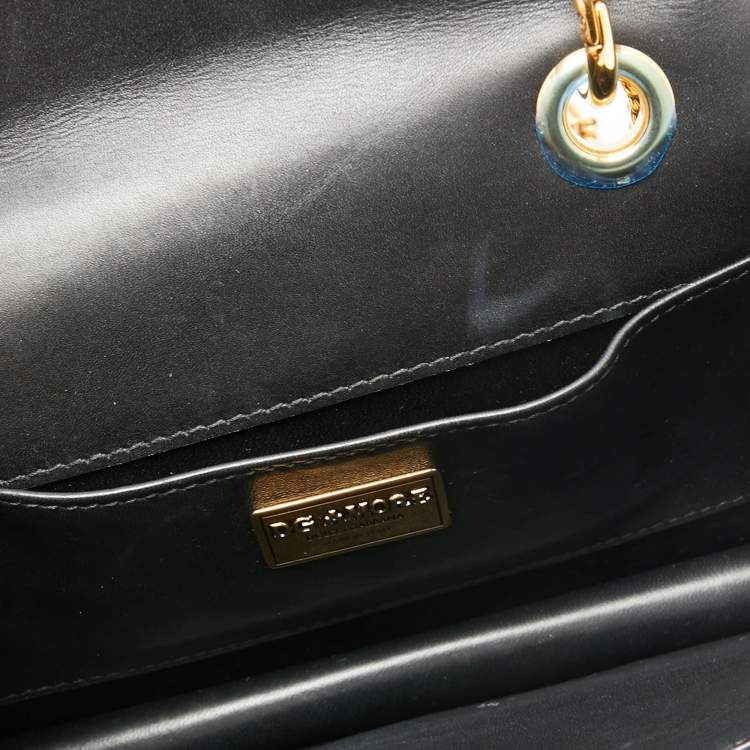Pre Owned Dolce & Gabbana Black Leather DG Amore Chain Shoulder Bag