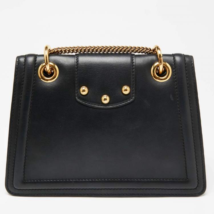 Pre Owned Dolce & Gabbana Black Leather DG Amore Chain Shoulder Bag