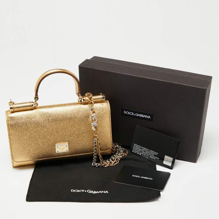 Pre Owned Dolce & Gabbana Metallic Gold Leather Miss Sicily Von Wallet on Chain