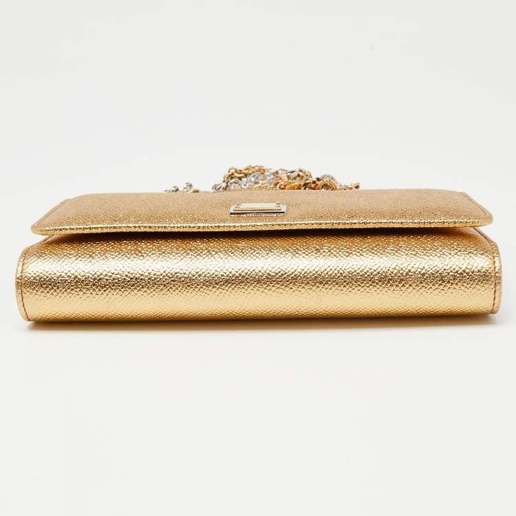 Pre Owned Dolce & Gabbana Metallic Gold Leather Miss Sicily Von Wallet on Chain