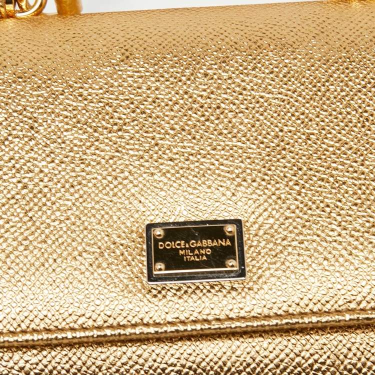 Pre Owned Dolce & Gabbana Metallic Gold Leather Miss Sicily Von Wallet on Chain