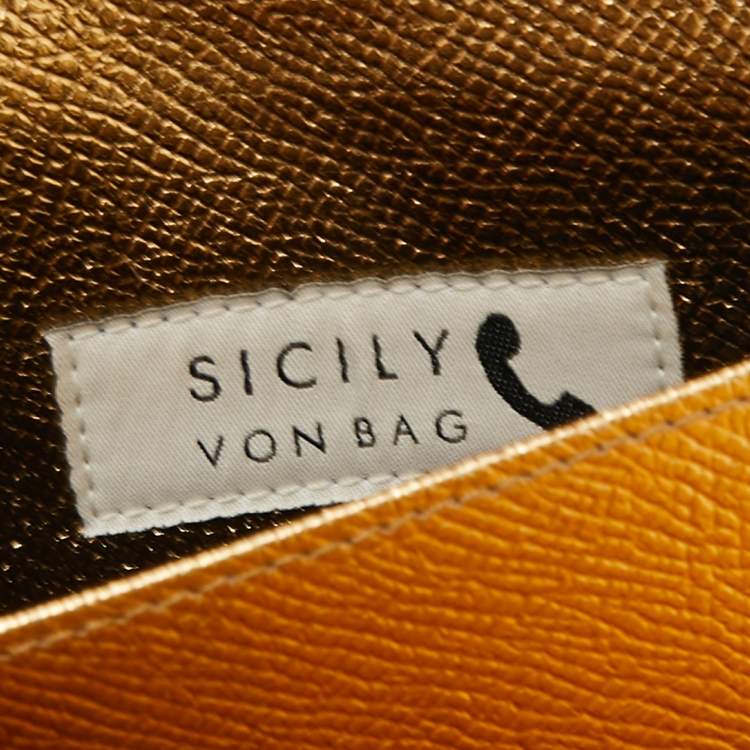 Pre Owned Dolce & Gabbana Metallic Gold Leather Miss Sicily Von Wallet on Chain