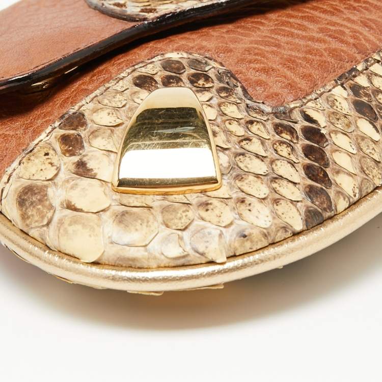 Pre Owned Dolce & Gabbana Brown/Beige Leather and Water Snake Chain Pochette