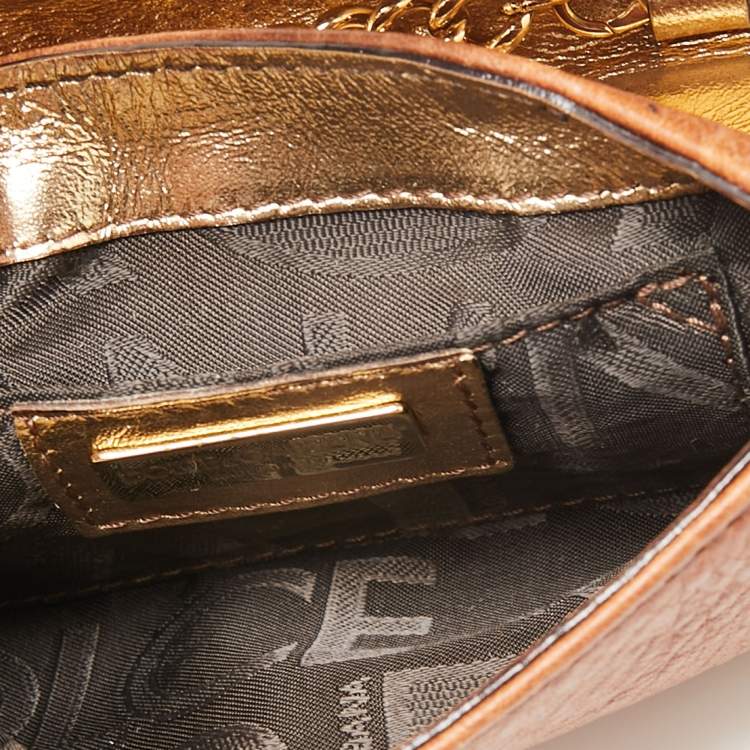 Pre Owned Dolce & Gabbana Brown/Beige Leather and Water Snake Chain Pochette
