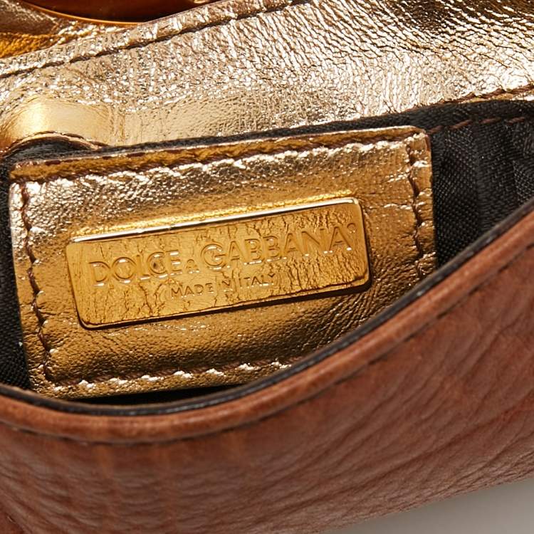 Pre Owned Dolce & Gabbana Brown/Beige Leather and Water Snake Chain Pochette