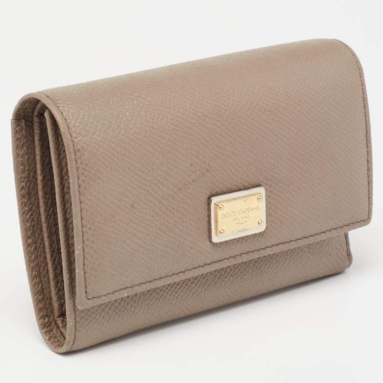 Pre Owned Dolce & Gabbana Taupe Leather Trifold Wallet