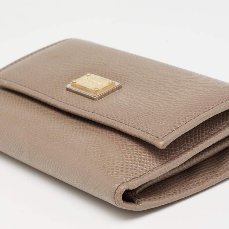 Pre Owned Dolce & Gabbana Taupe Leather Trifold Wallet